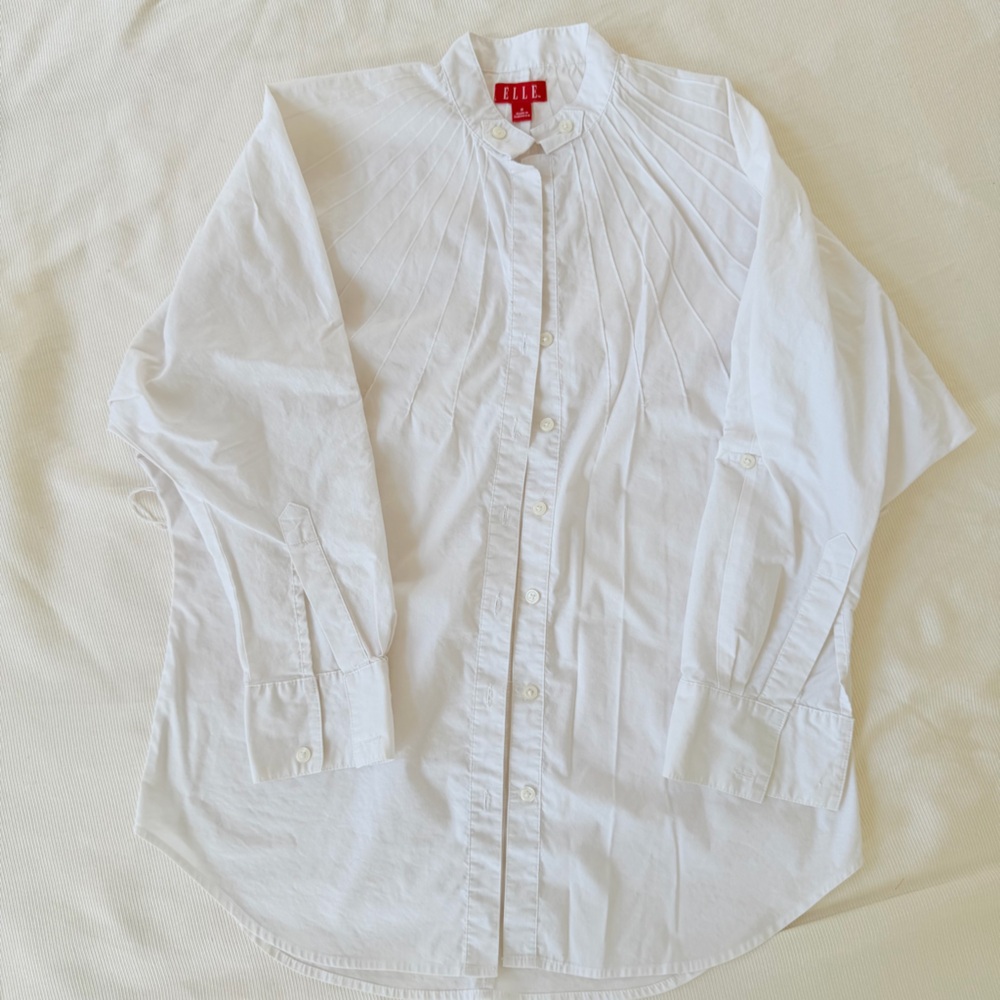 Elle Womens Cotton Shirt Bat Longsleeve Button down Casual White S Small